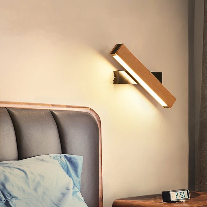 New rotatable wall lamp nordic solid wood led light simple bedside study reading adjustable lighting home decor lamps