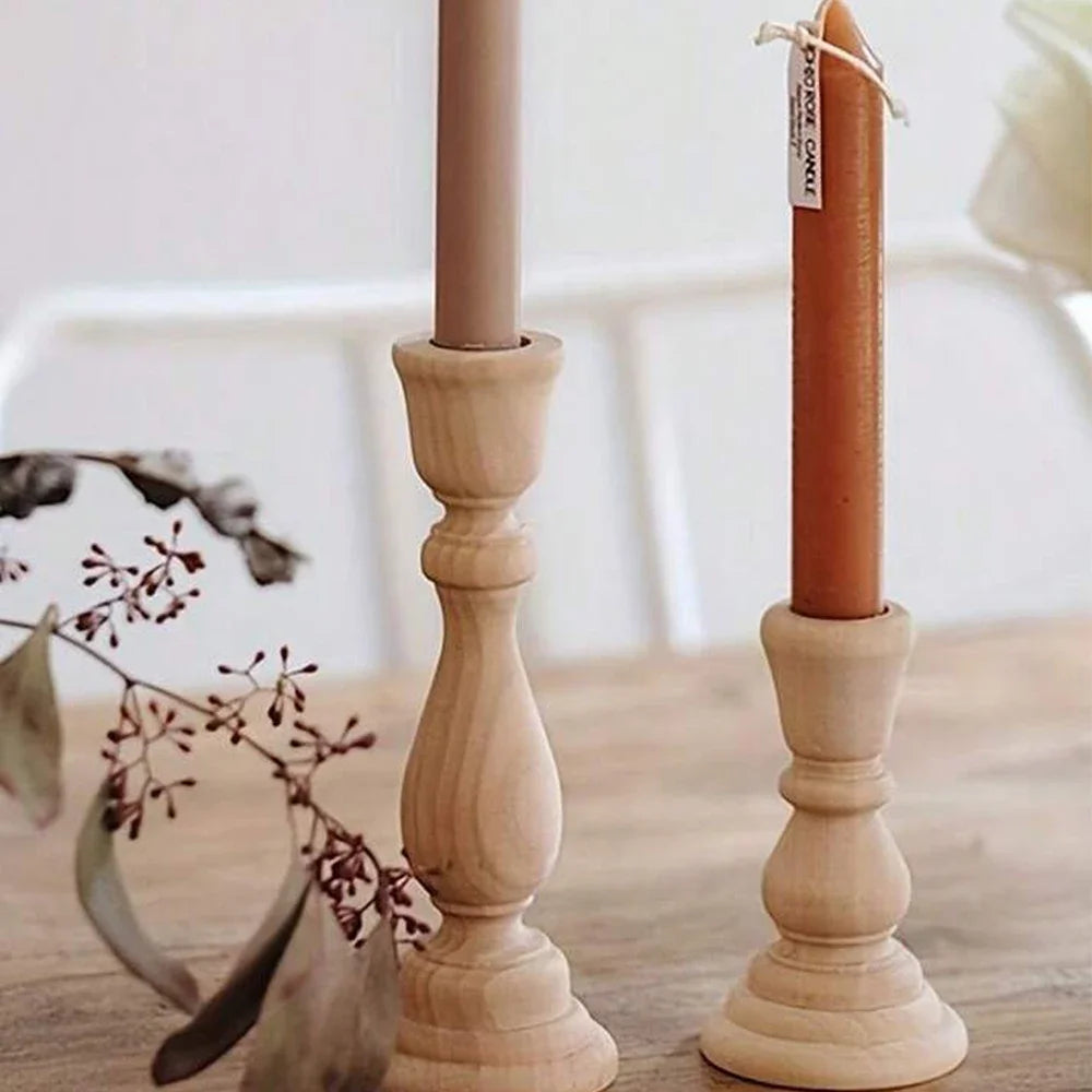 Wooden candlesticks unfinished wood candle holder pillar taper stands for wedding party birthday home table decoration