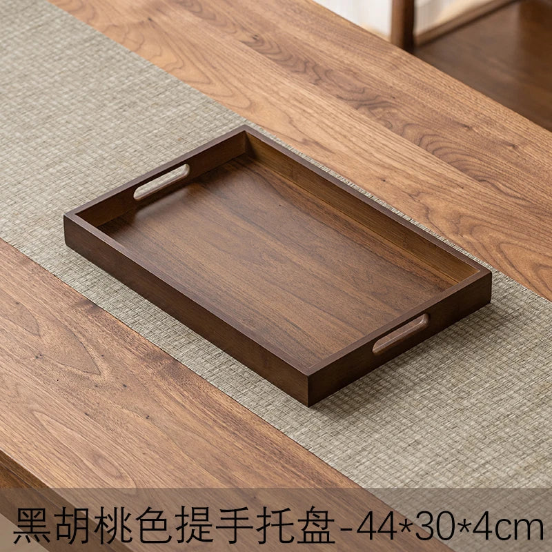 Large size rectangular bamboo wood tea tray display plate walnut color set cup storage handle home use japanese sle