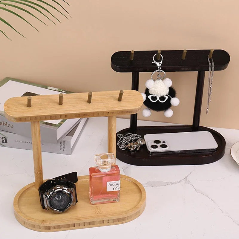 1pcs wooden storage rack key holder solid wood tabletop decorative can hold jewelry creative items