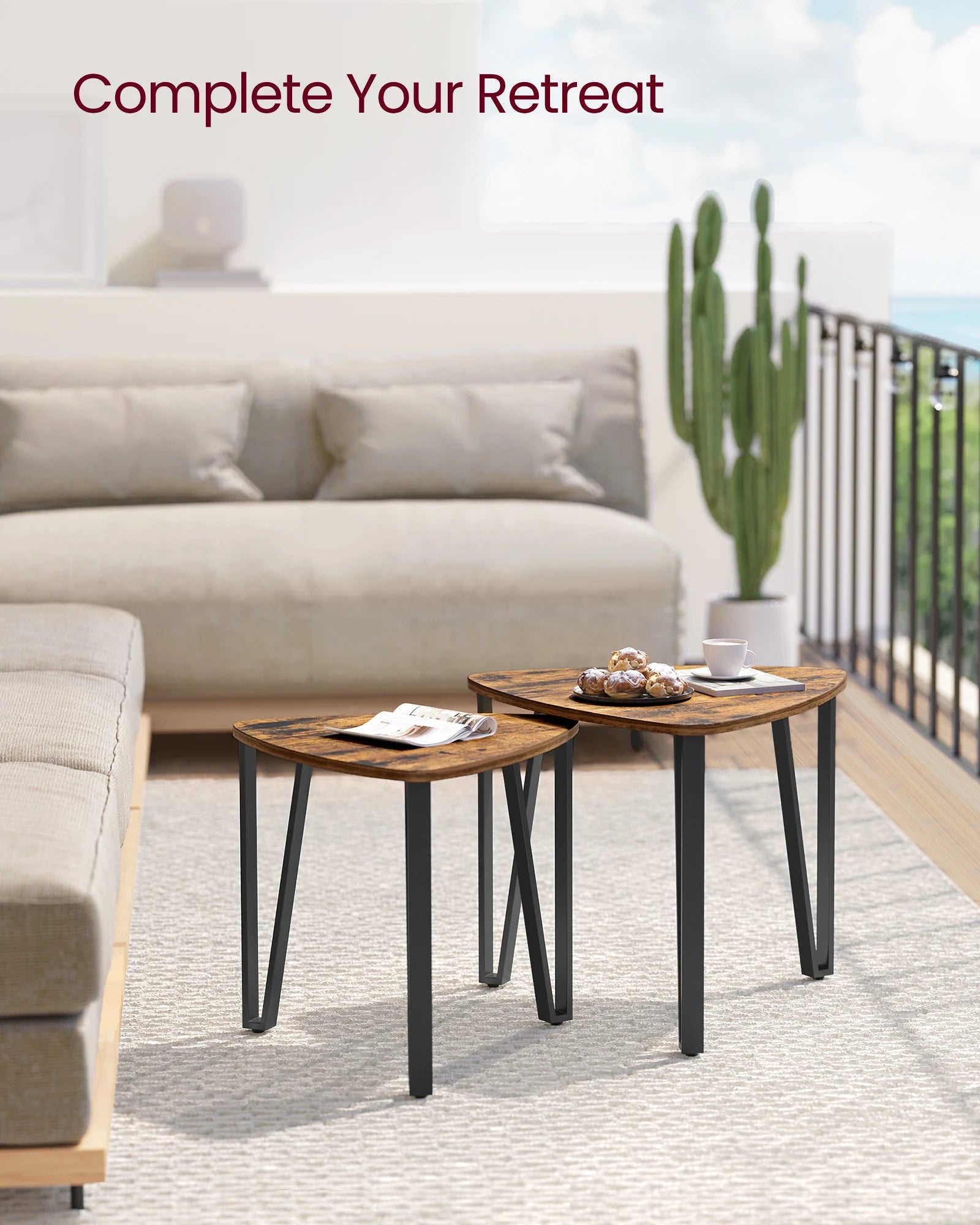 Vasagle nesting coffee tables end set of 2 for living room bedroom industrial small stacking side - black / united