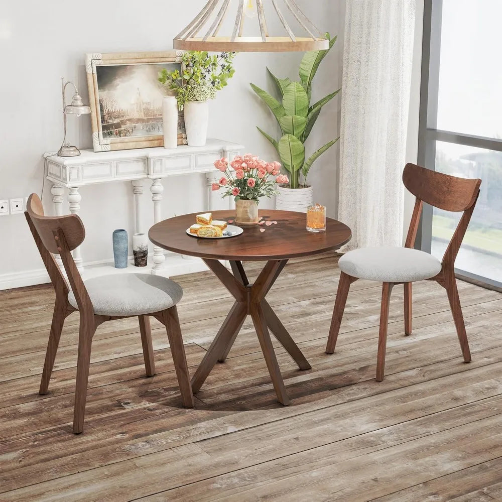 Mid-century modern round dining table set for 2 wooden kitchen & chairs with cushioned seats compact 3-piece s - united