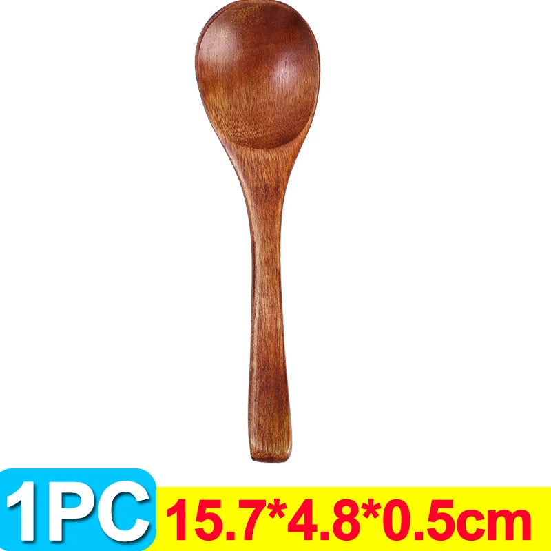 1/20pcs kitchen wooden soup spoons long handle coffee milk honey stirring scoops reusable teaspoons cooking utensil