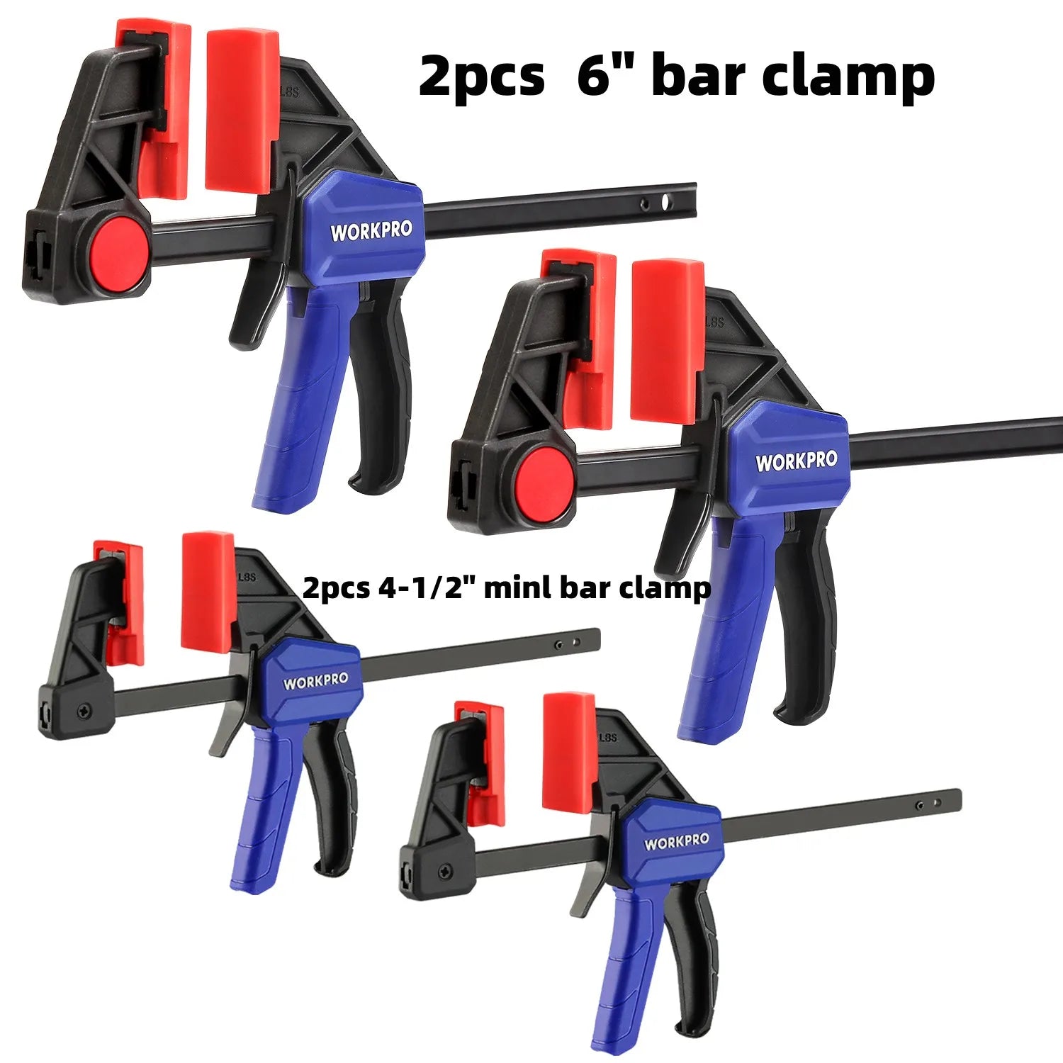 Workpro bar clamps for woodworking one-handed clamp/spreader 6-inch and 12-inch wood set light-duty qui - 4pcs / united