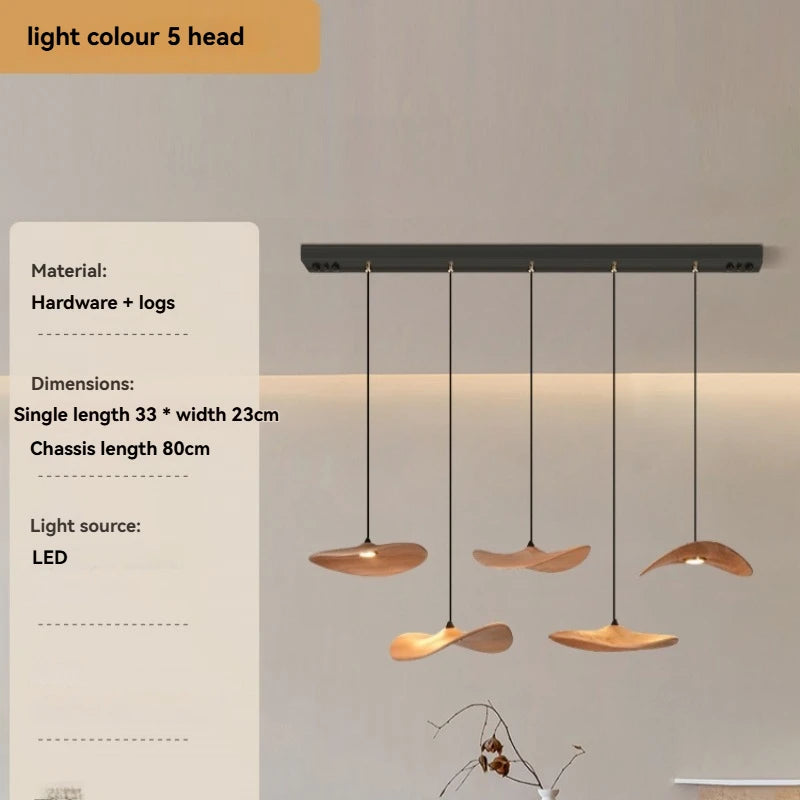 Solid wood walnut color leaf multi-head combination chandelier living room main lamp restaurant wabi-sabi retro style