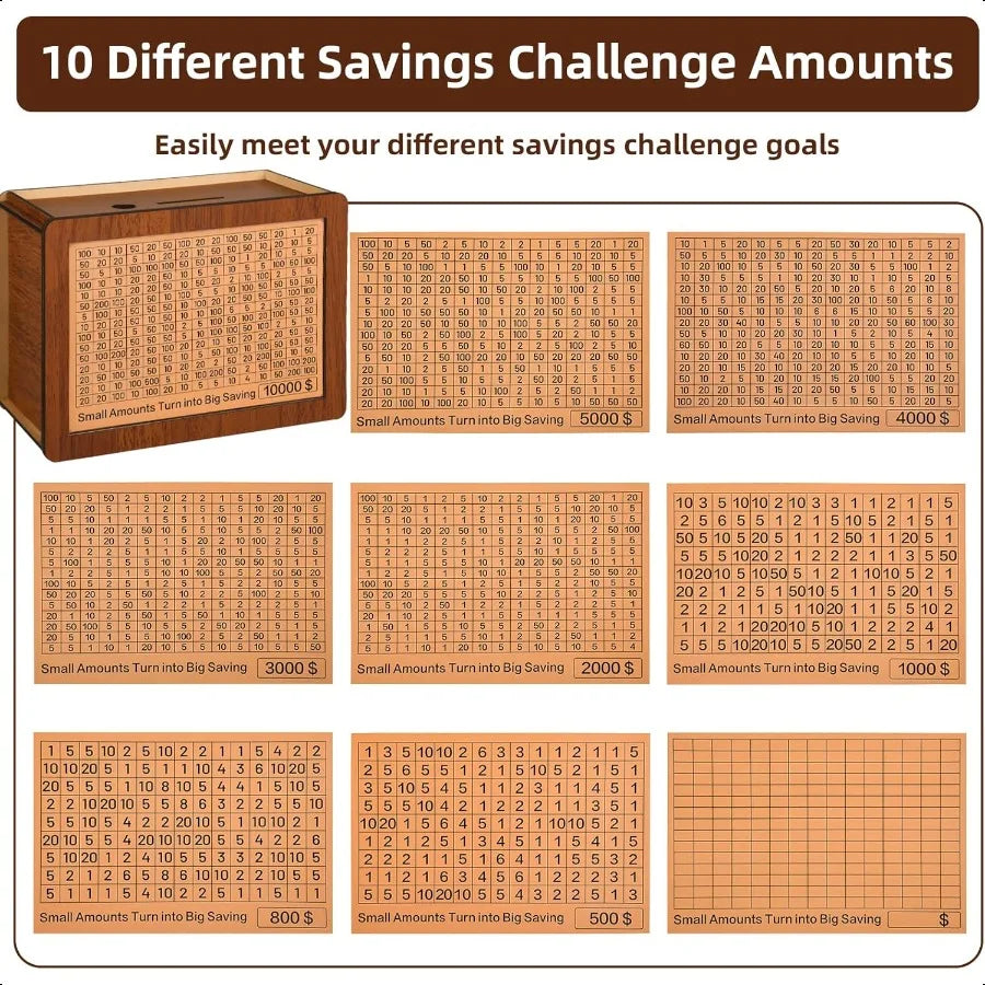10000 kakeibo wooden money saving challenge box cash vault piggy bank for adults savings goals smash saver boys and gir