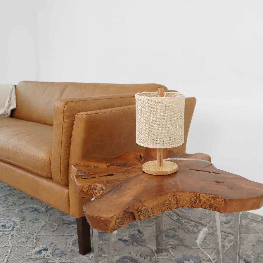 Levio table lamp natural oak wooden base with linen shade 110120v paper rattan weave material wood desktop