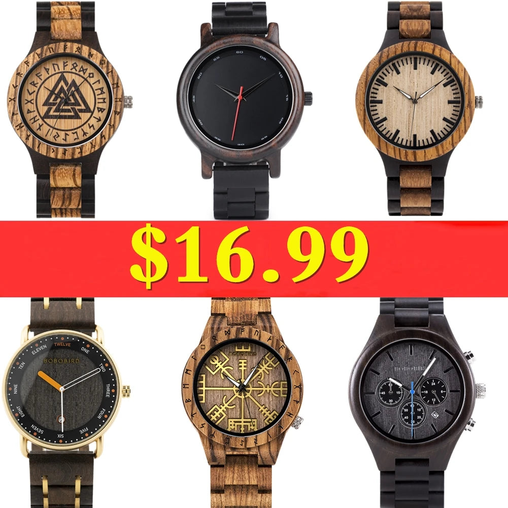 Bobo bird wooden men watch new design fashion women wristwatch luminous hand wood strap alloy clock great gift box