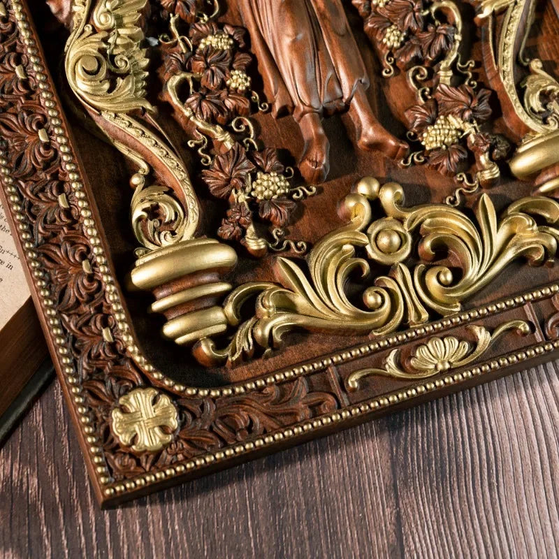 Chinese jesus christ icon of ascension wooden and lion home living statue - gold / high 35cm - religious (christian)