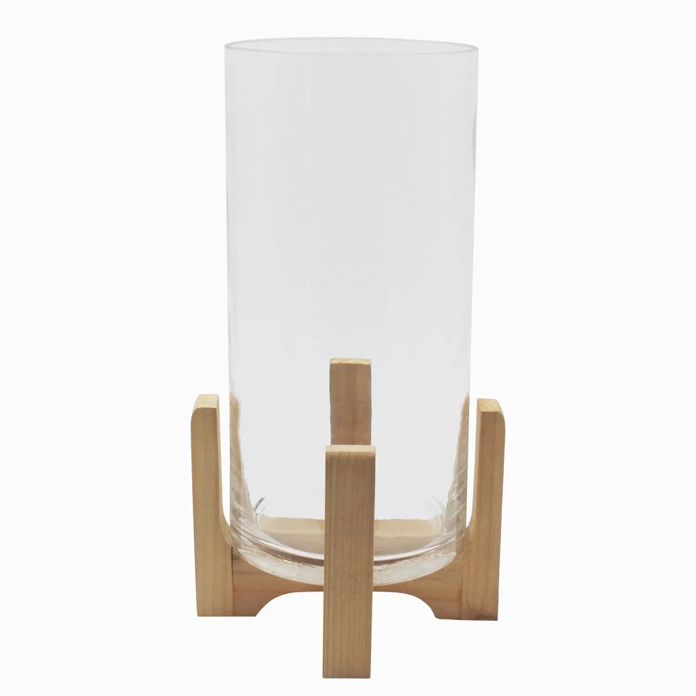 Large glass hurricane candle holder with wooden stand home office table centerpiece indoor decoration - united states