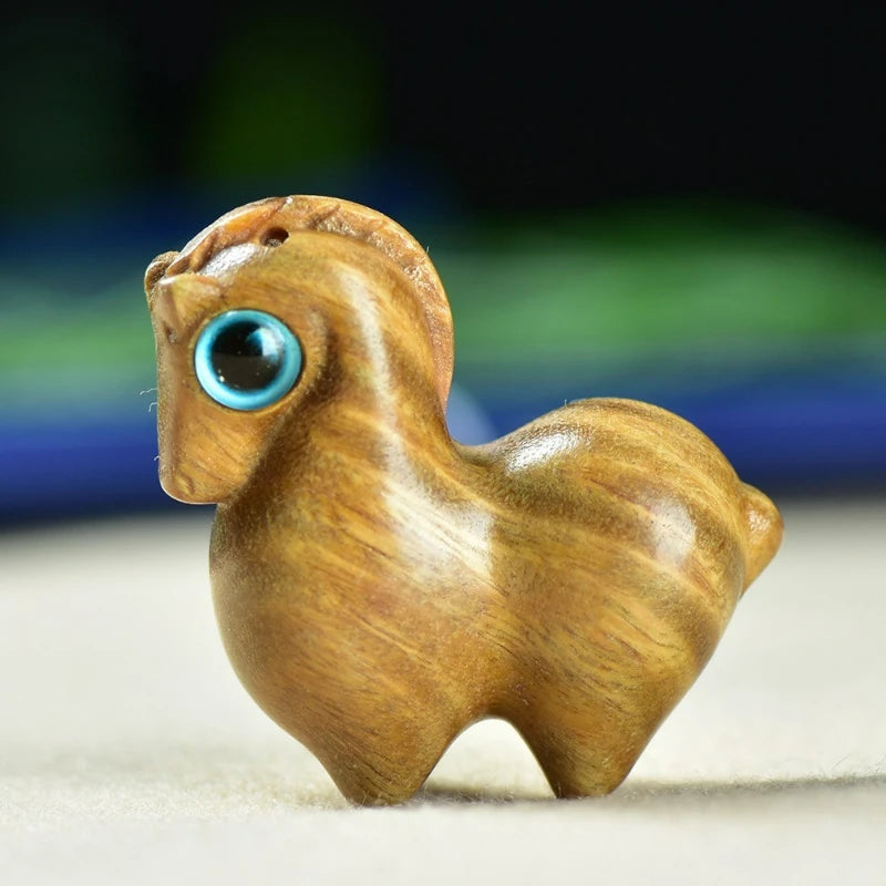 Natural wooden carving mini rainbow horse handcrafted miniatures ornaments diy figurine pendant keychain accessories