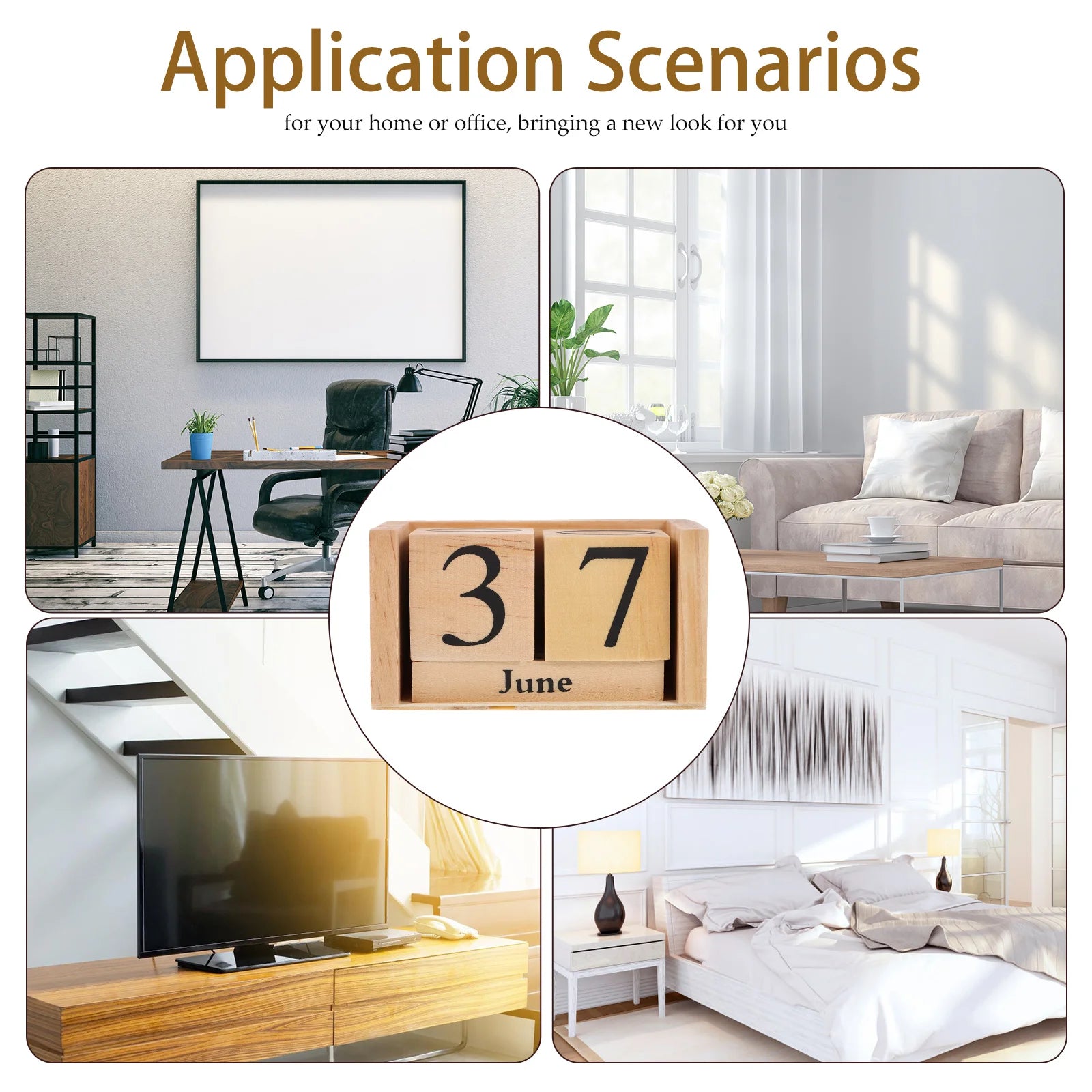 Wooden calendar blocks elegant desk decor household perpetual office supply table standing daily use black