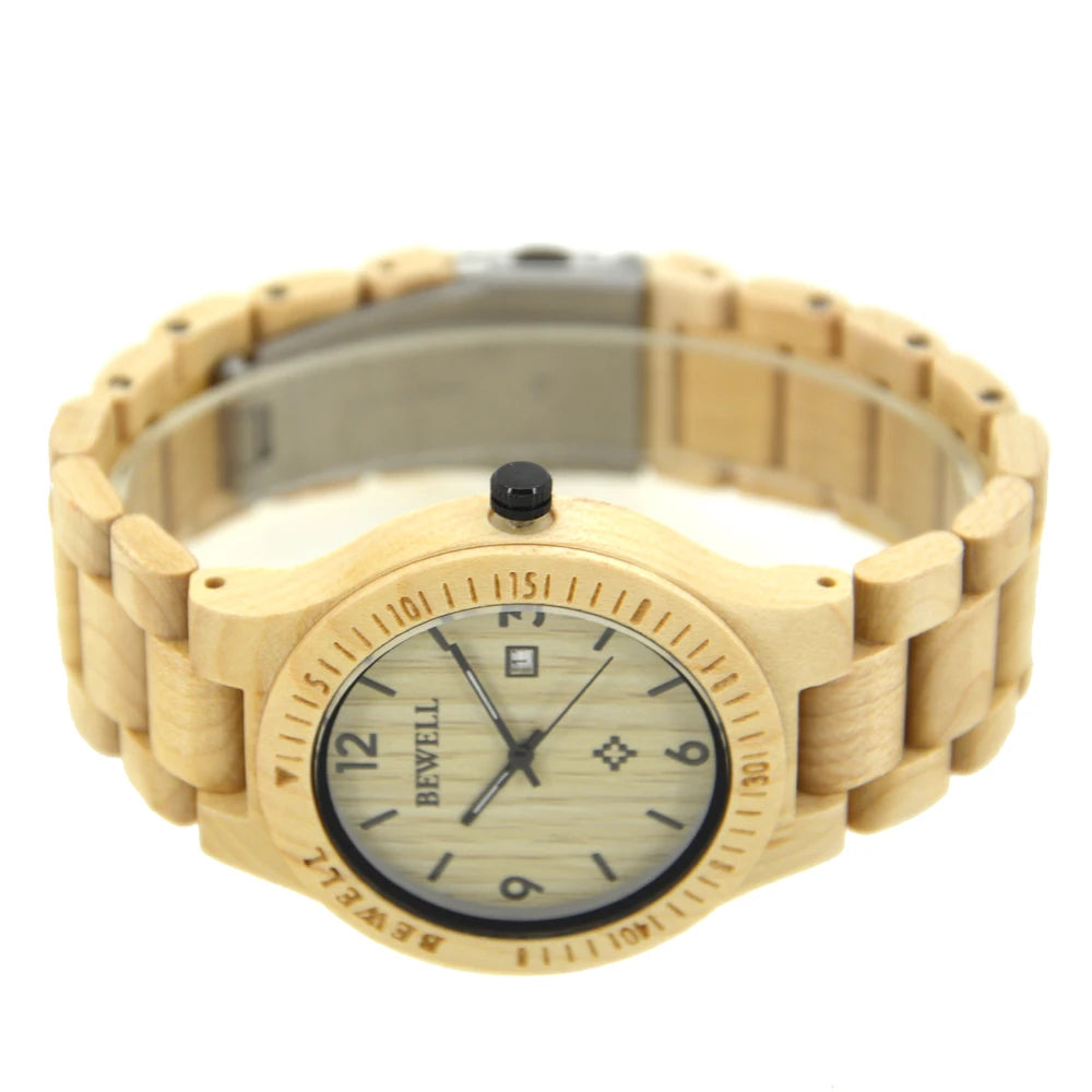 Men luxury natural wood watch auto date maple wooden watches bamboo wristwatch - 086b