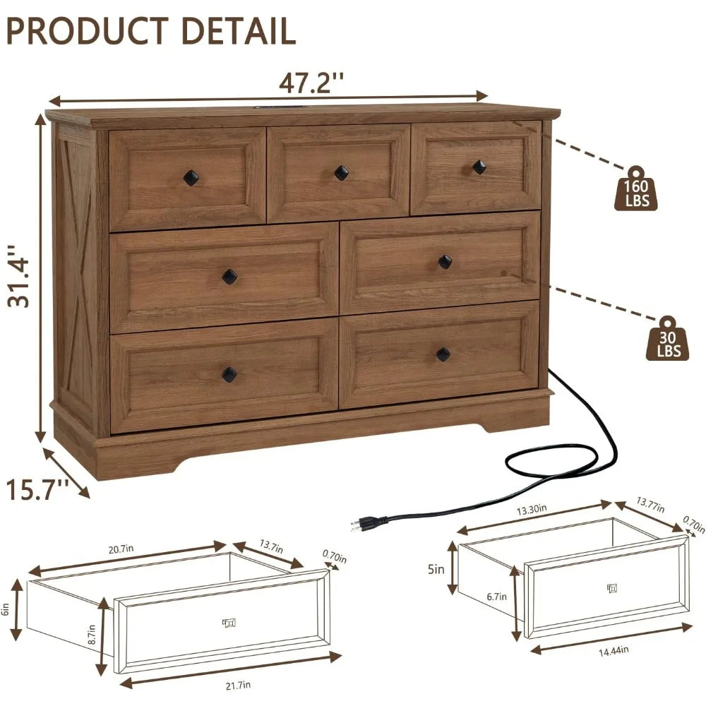 7 drawer dressers farmhouse dresser chest of for bedroom modern wood with charging station dr