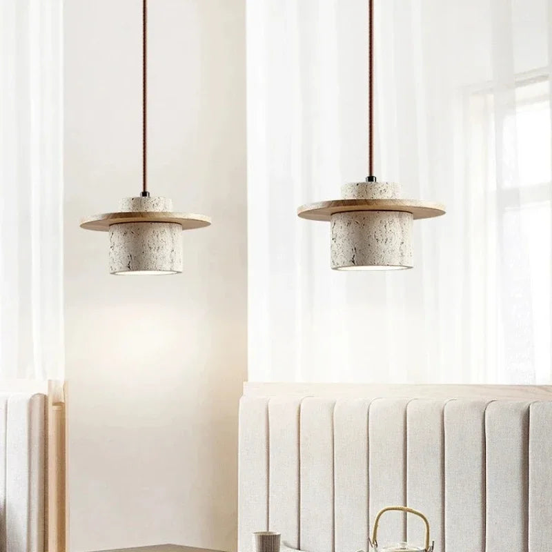 Japanese style chandelier bedroom bedside led pendant lamp vintage stone wood cream lighting fixtures home room decor