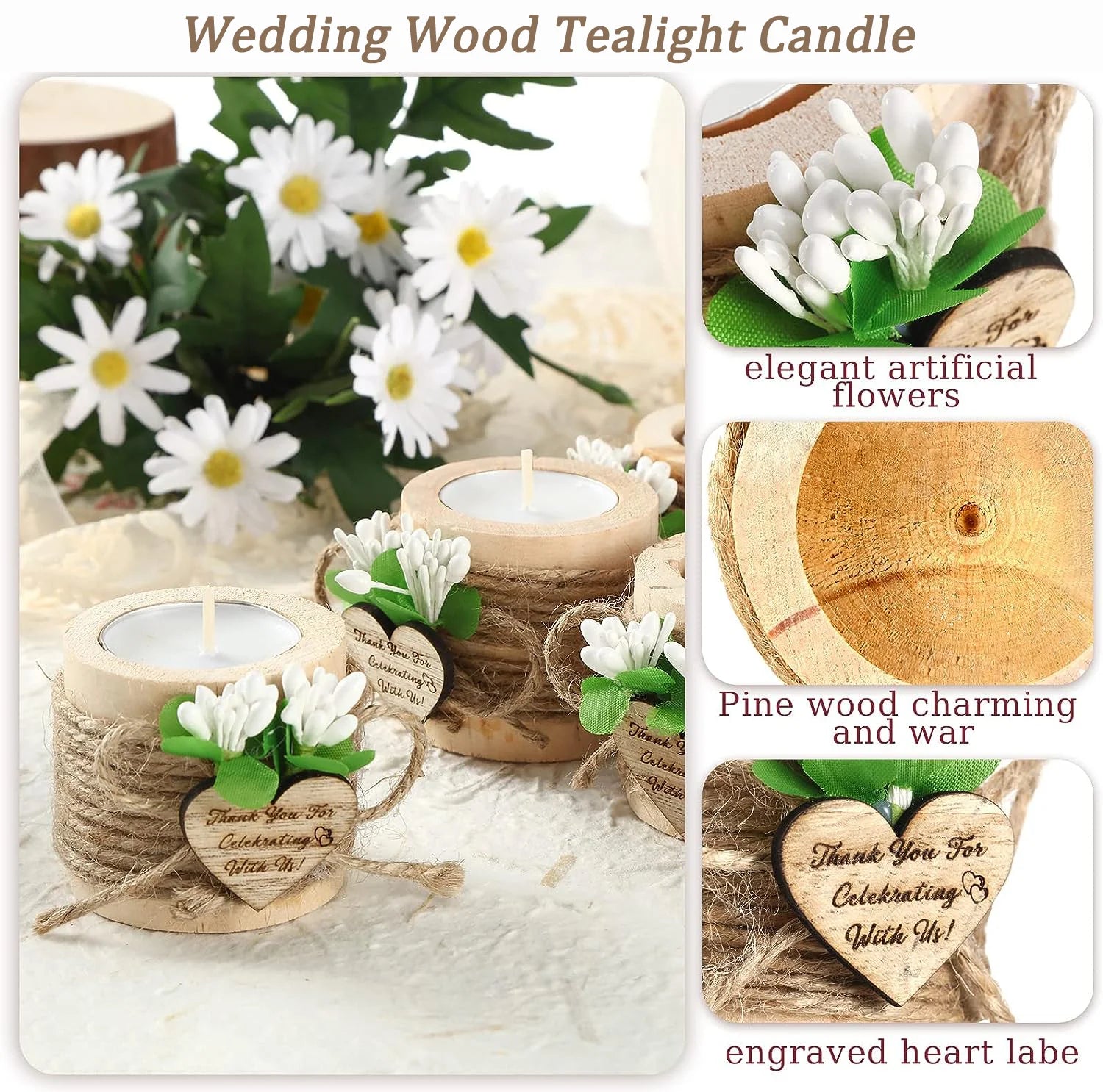 Guest gift candle for wedding wooden tealight holders bridal shower thank you gifts baby christmas candlestick