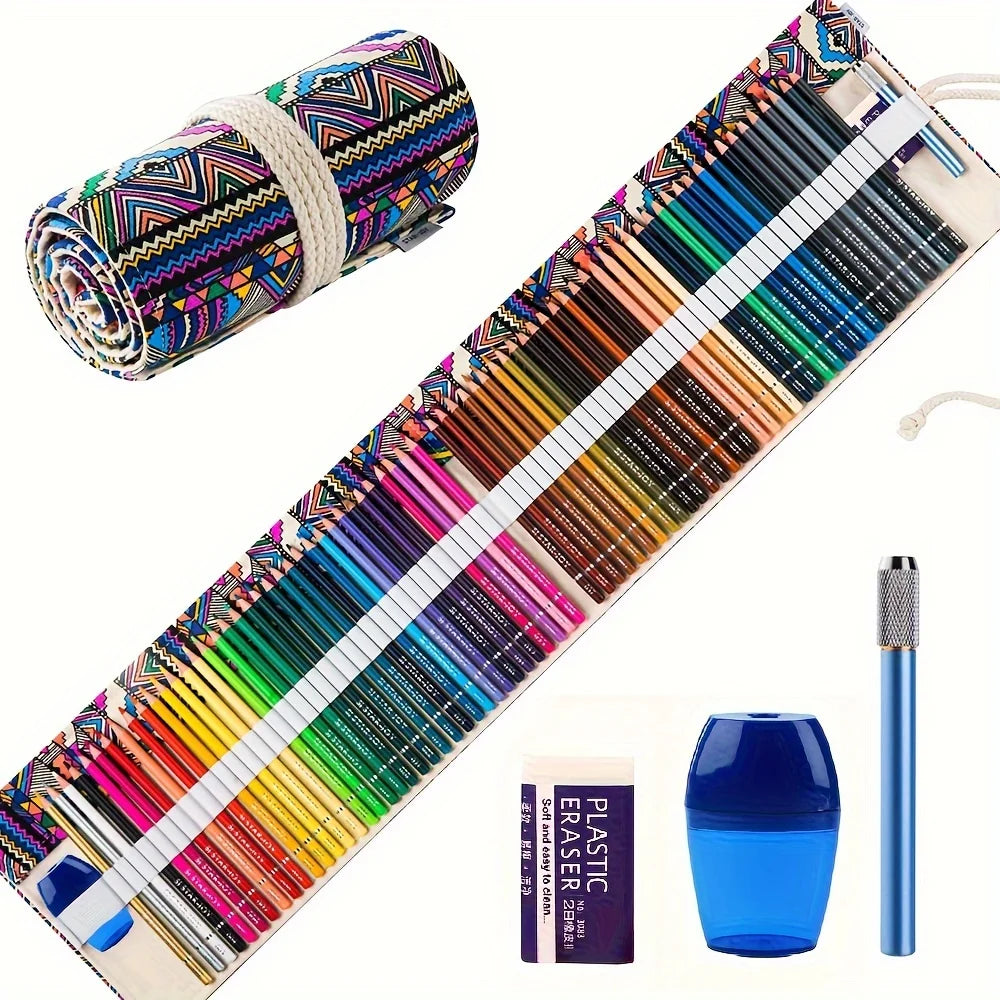 36/38/50/72colored pencils for adults coloring book premium artist pencil set handmade canvas wrap,extra accessories