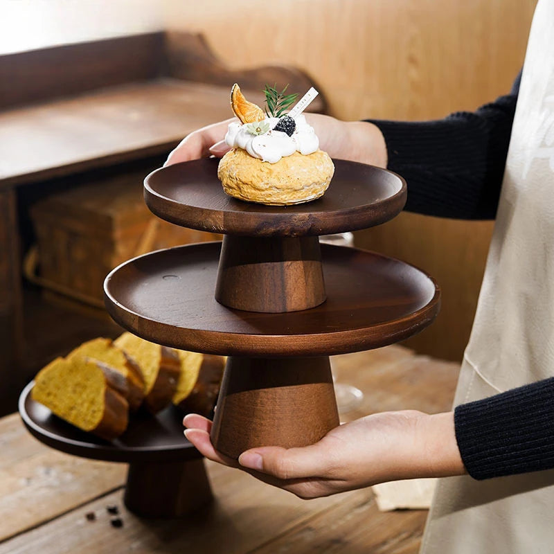 Japanese acacia tall cake plate wedding dessert table display stand home furnishings fruit snacks wooden tray