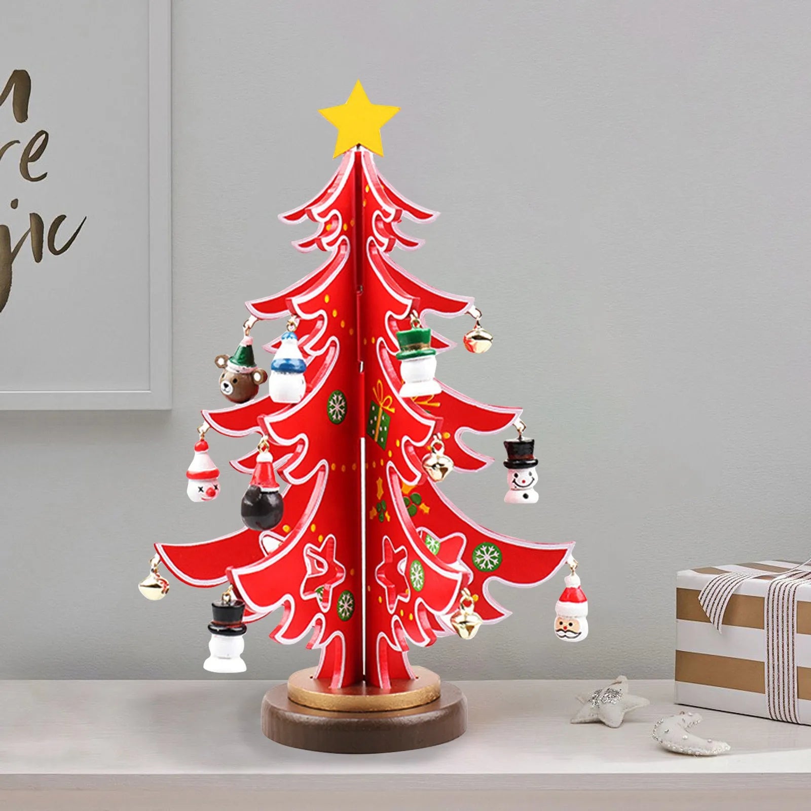 Christmas wooden 3d tree ornament festive holiday decor tabletop decoration accessory indoor party favor - b / united