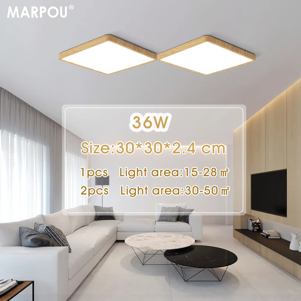 Marpou tuya smart led ceiling lamp wood grain app voice control alexa/google remote square lights living room