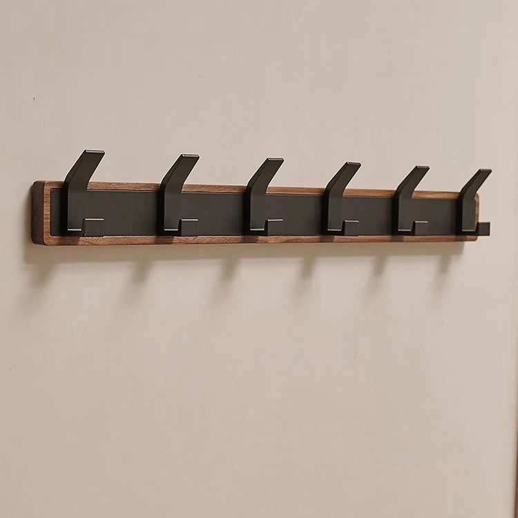 Bakala-black wood wall hook hanging coat rack for bathroom kitchen bedroom hallway clothes holder - 6 hooks