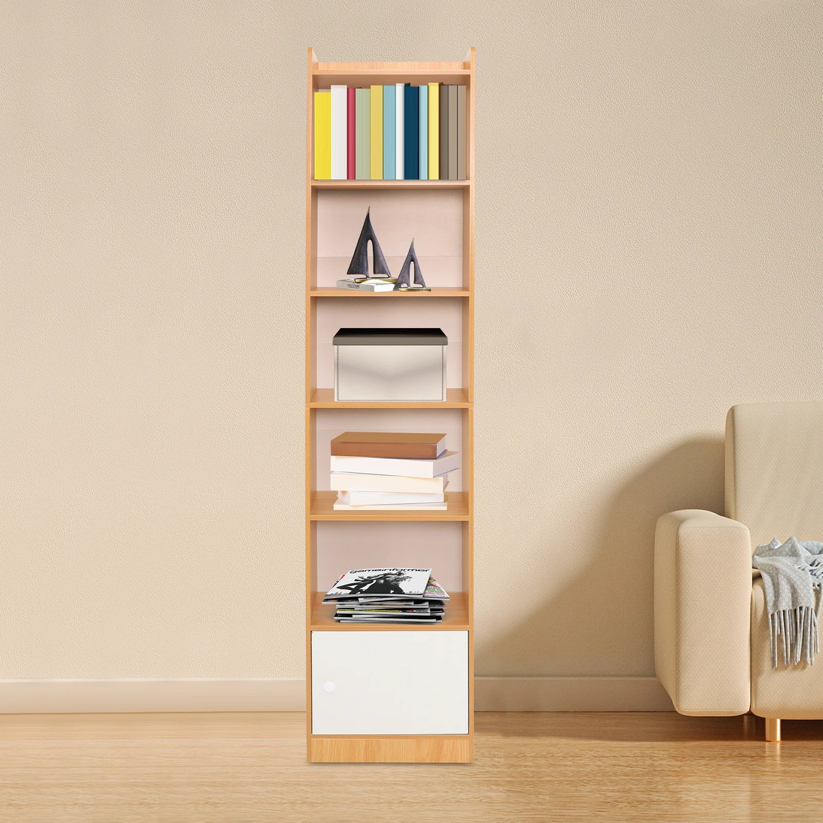 small-narrow-corner-bookcase-71-26-tall-free-standing-gap-storage-cabinet-6-tiers-open-shelves-tower-rack-with-door