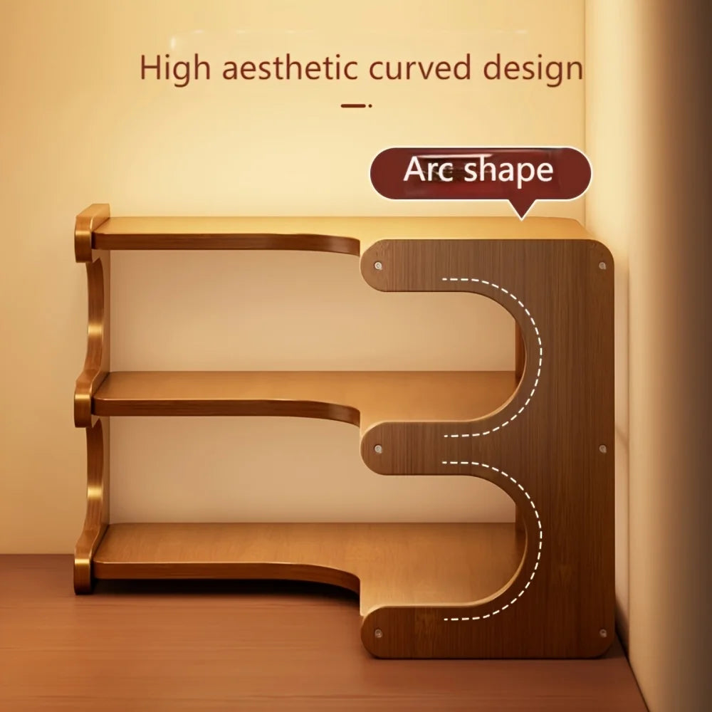 1pc multi-tier bamboo corner desk shelf - natural wood rectangular organizer for plants books & stationery