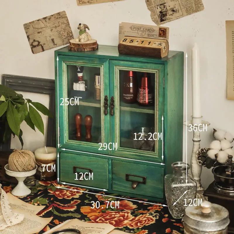 Retro wooden desk storage box multi-layer doll figure display stand desktop drawer type cosmetic jewelry decoration