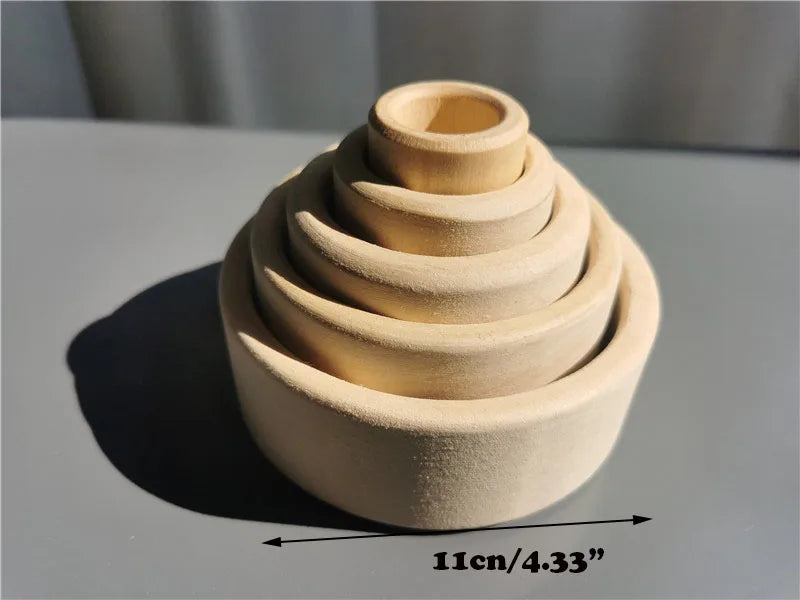 Kids wooden toys beech rainbow stacking bowls dolls matryoshka collectible craft open-ended play - unpaint bowl - game