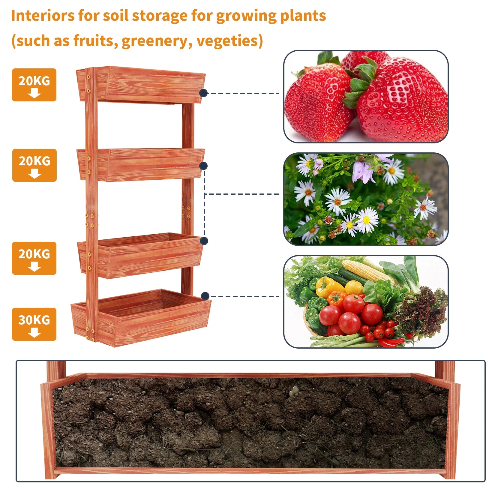 4-tier raised garden bed vertical flower pots rack with detachable ladder and adjustable shelf wooden elevated planters
