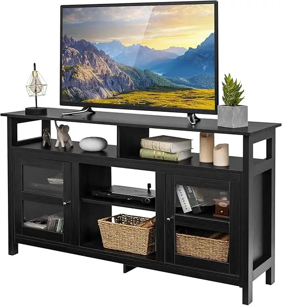 Wooden flat screen tv stand for 65’’ tvs console table with cabinets and shelves home living room - united states