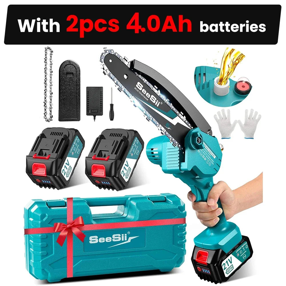 Seesii 6 inch cordless mini chainsaw electric saw rechargeable woodworking garden pruning tools for makita 18v battery
