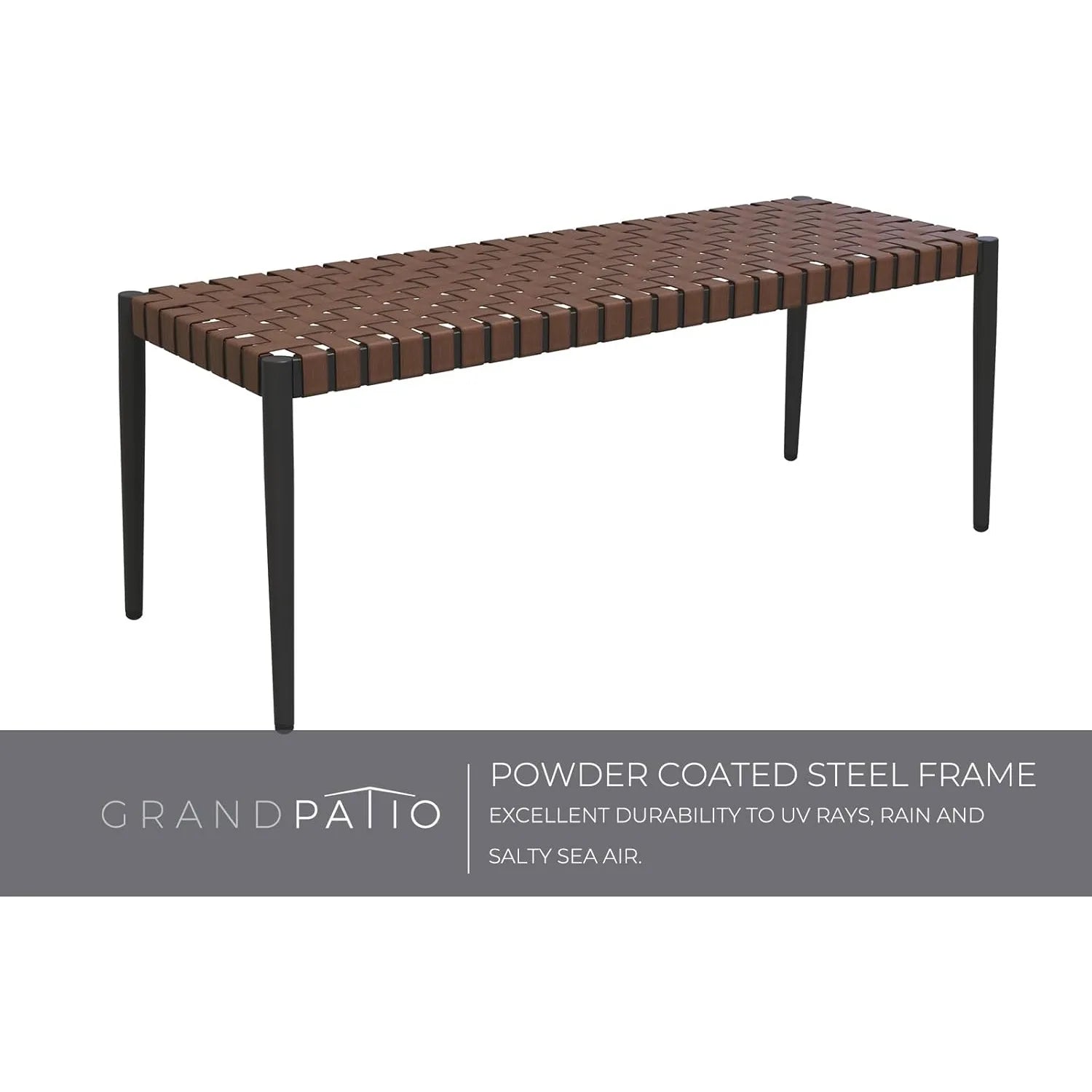 Bench 2-seat leather-look wicker with tapered legs outdoor for small front porch entryway - united states / natural