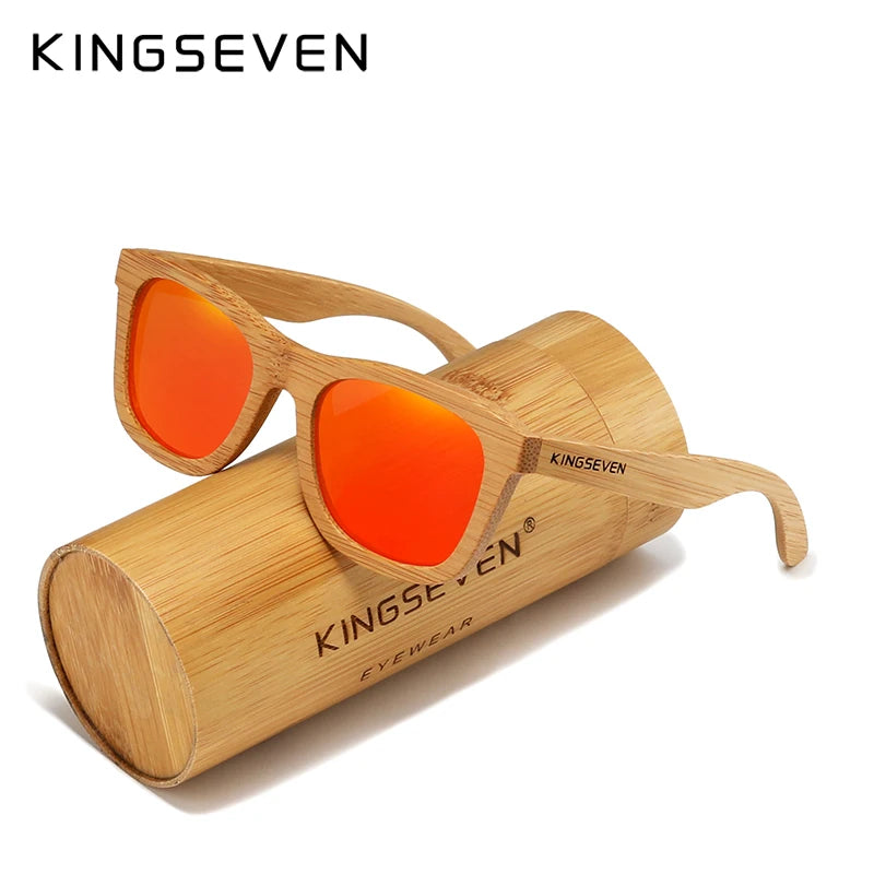 Kingseven polarized natural wooden sunglasses for men women full bamboo frame retro handmade eyewear square uv400 lens