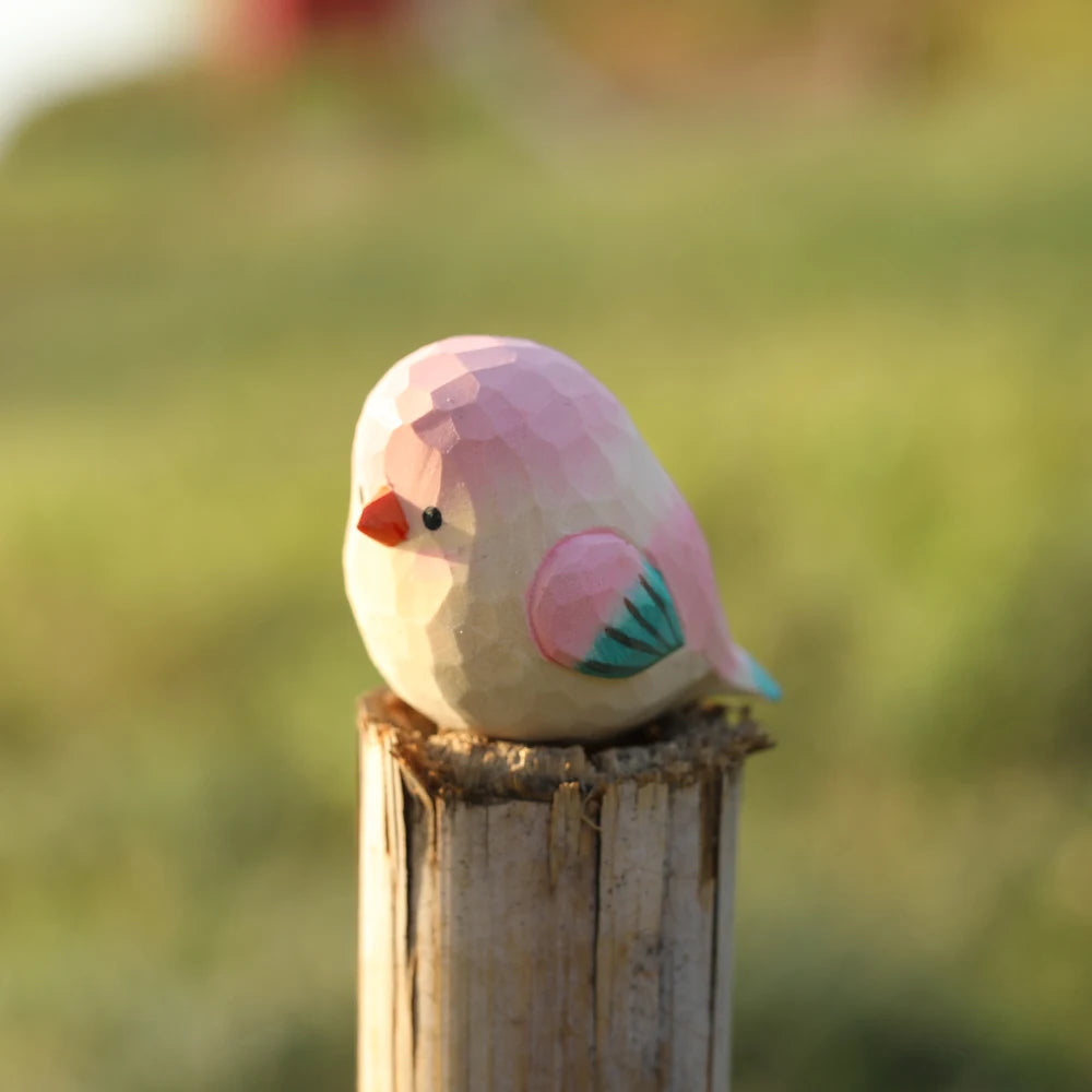 Handcrafted wood carving bird statue retro sparrow figurines small animal sculpture for living room bedroom christmas