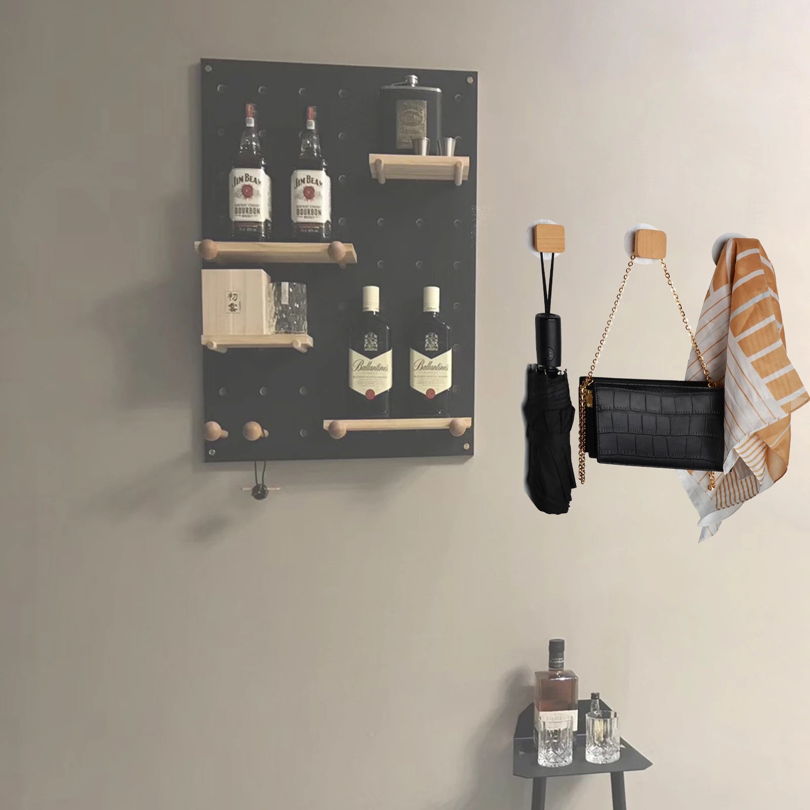 Wooden hook geometric shape wood wall coat peg hanger for hanging clothes hat scarves and towel in bedroom