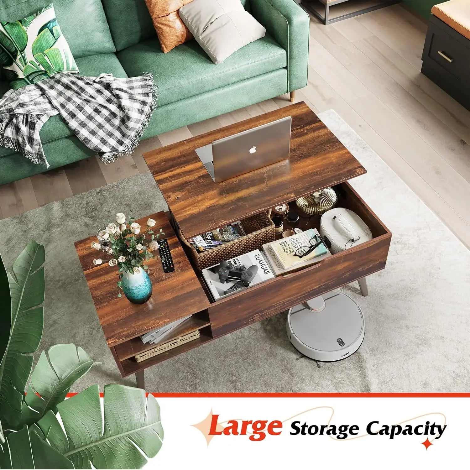 Xmsj.wood lift top coffee table with adjustable storage shelf and hidden compartment tabletop dining for living room