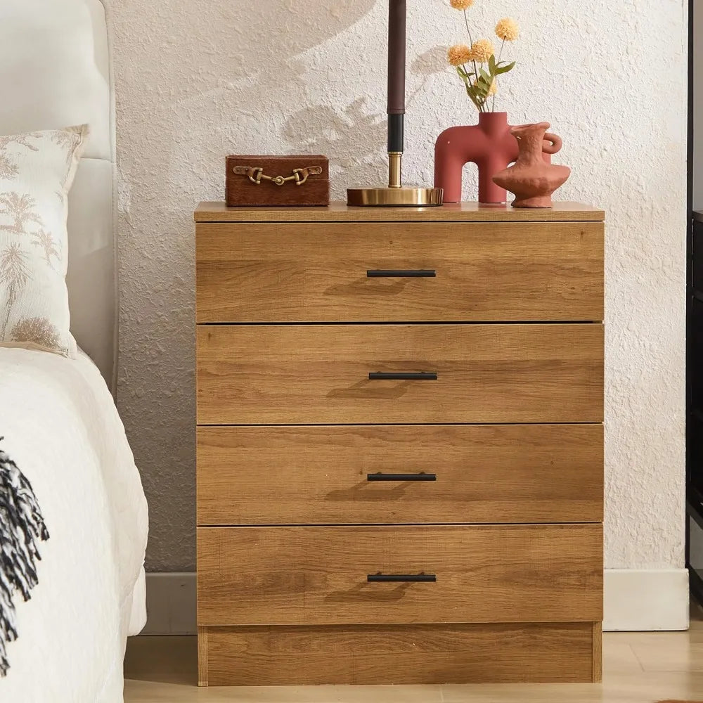 Oak wooden nightstand with 4 drawers tall nightstands end table modern bedside storage cabinet organizer unit