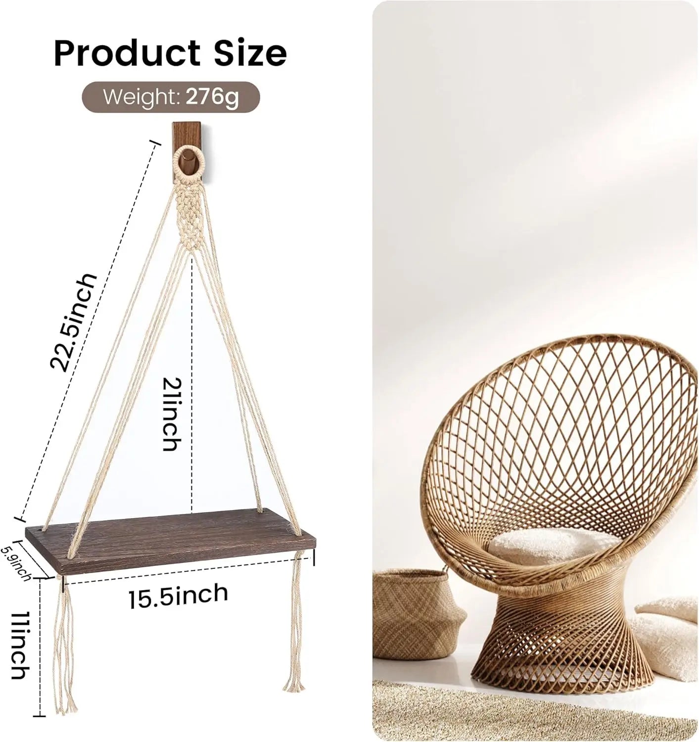 Boho macrame wall decor 2 pack wood hanging shelves storage floating shelf for room handmade plan - united states