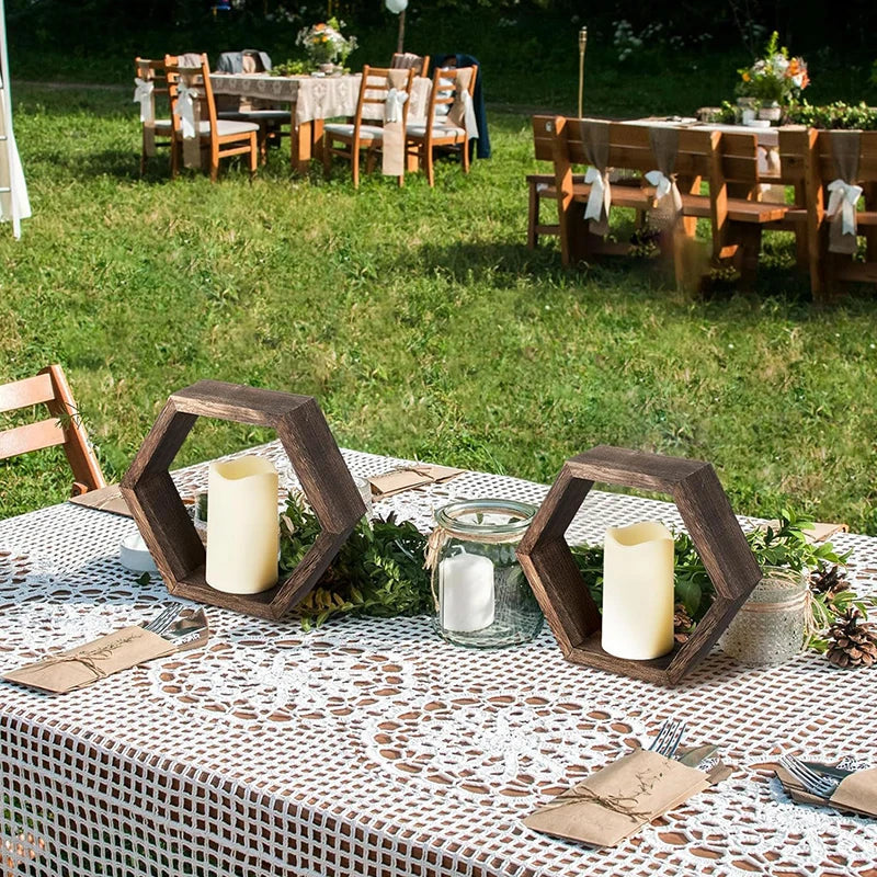 Wooden hexagon frame candle holder wedding table centerpieces countryside style handmade garland candlestick tung wood