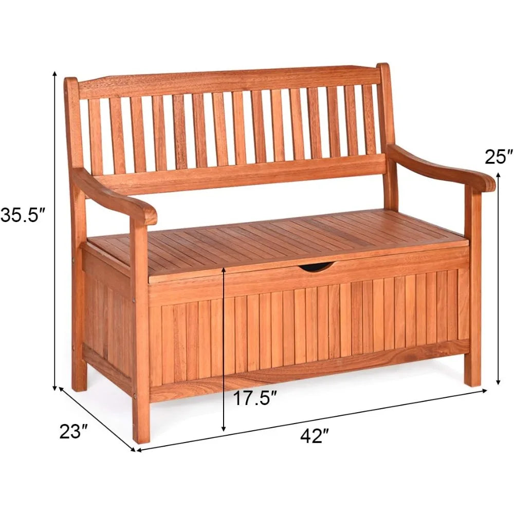 Wooden outdoor storage bench with removable lining and portable handle for deck entryway - united states / natural