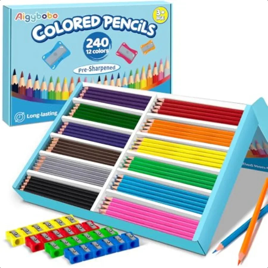 240 count colored pencils bulk for classrrom color in 12 vibrant colors presharpened coloring set plus 24 s - united