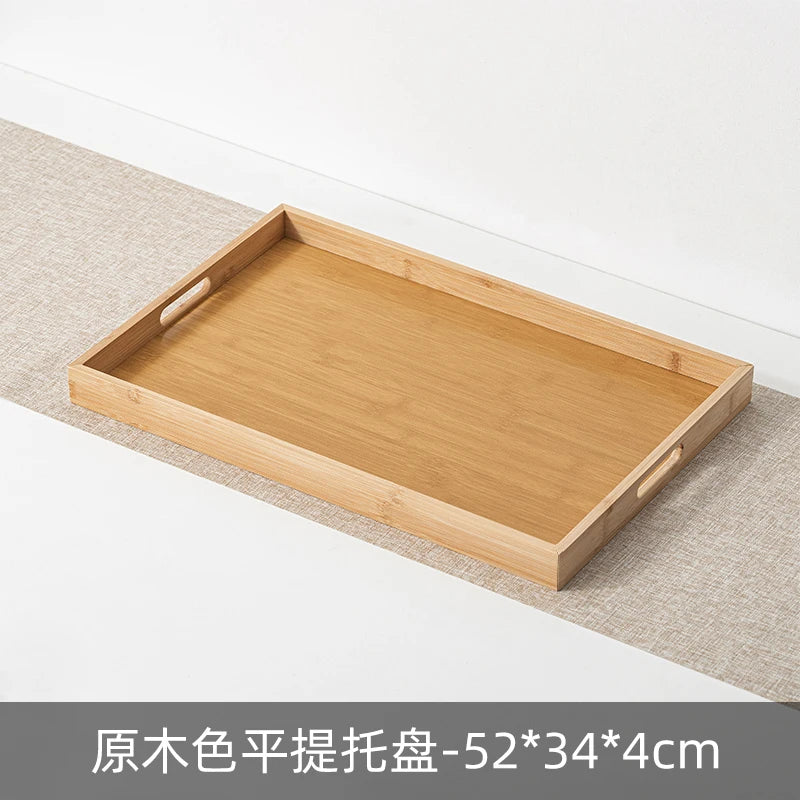 Large size rectangular bamboo wood tea tray display plate walnut color set cup storage handle home use japanese sle