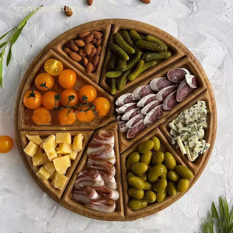 Divided wood serving tray snack dessert platter fruit appetizer plate round for candy nuts appetizers
