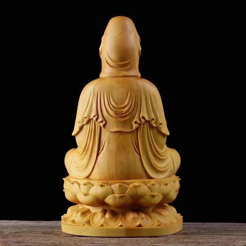 Natural cypress guanyin sakyamuni buddha characters statue，solid wood statues home room office feng shui art statue