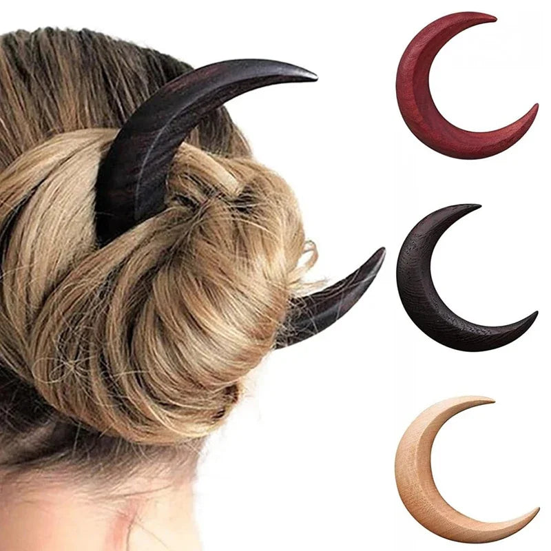 Simple wood moon hair sticks hand carved wooden crescent forks for women long hairpin comb styling fashion accessories