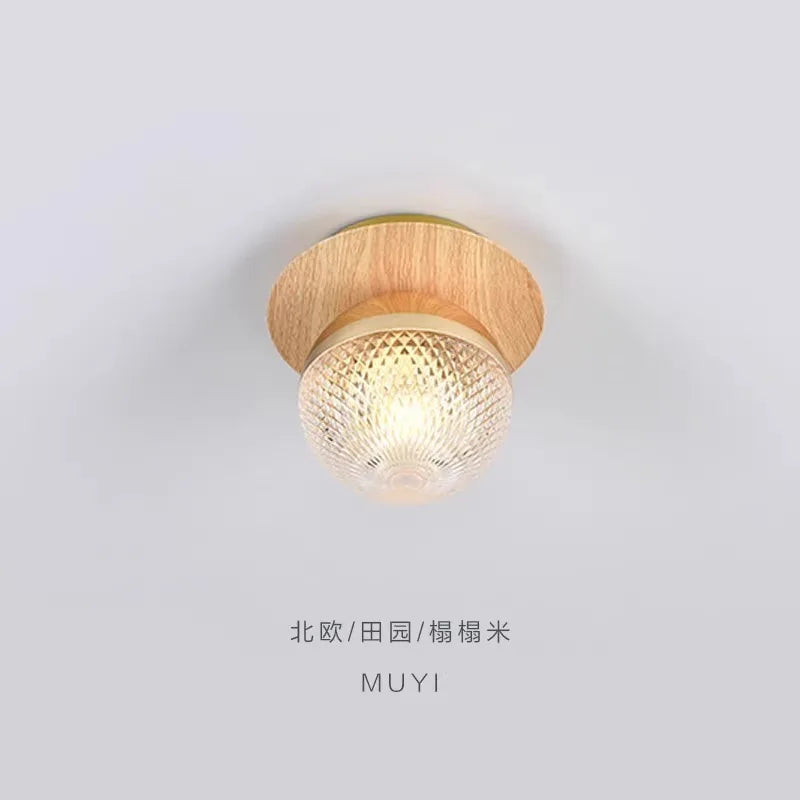 Creative wood grain ball corridor lamps glass luxury ceiling light new simple entryway balcony aisle