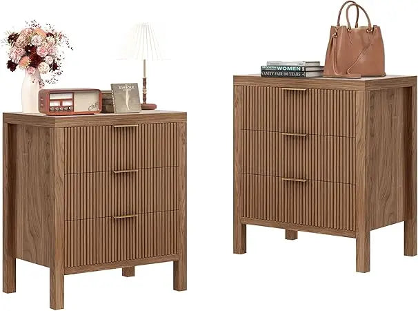 Nightstand with 6 drawers dresser and sets bedside tables mid century nightstands wide for bedroom, - walnut 02