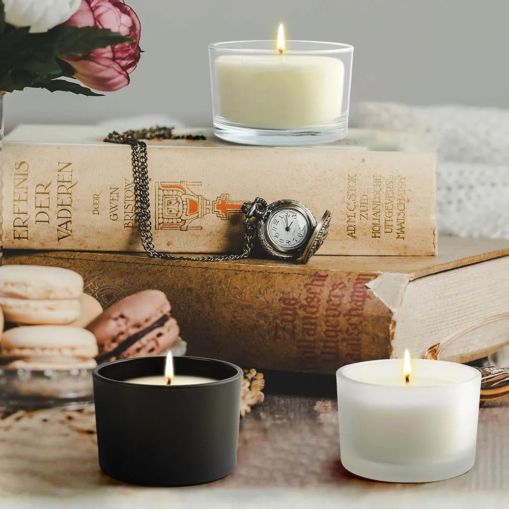 Clear thick candle jars for making candles,4oz empty with wood lids sample container-dishwasher safe