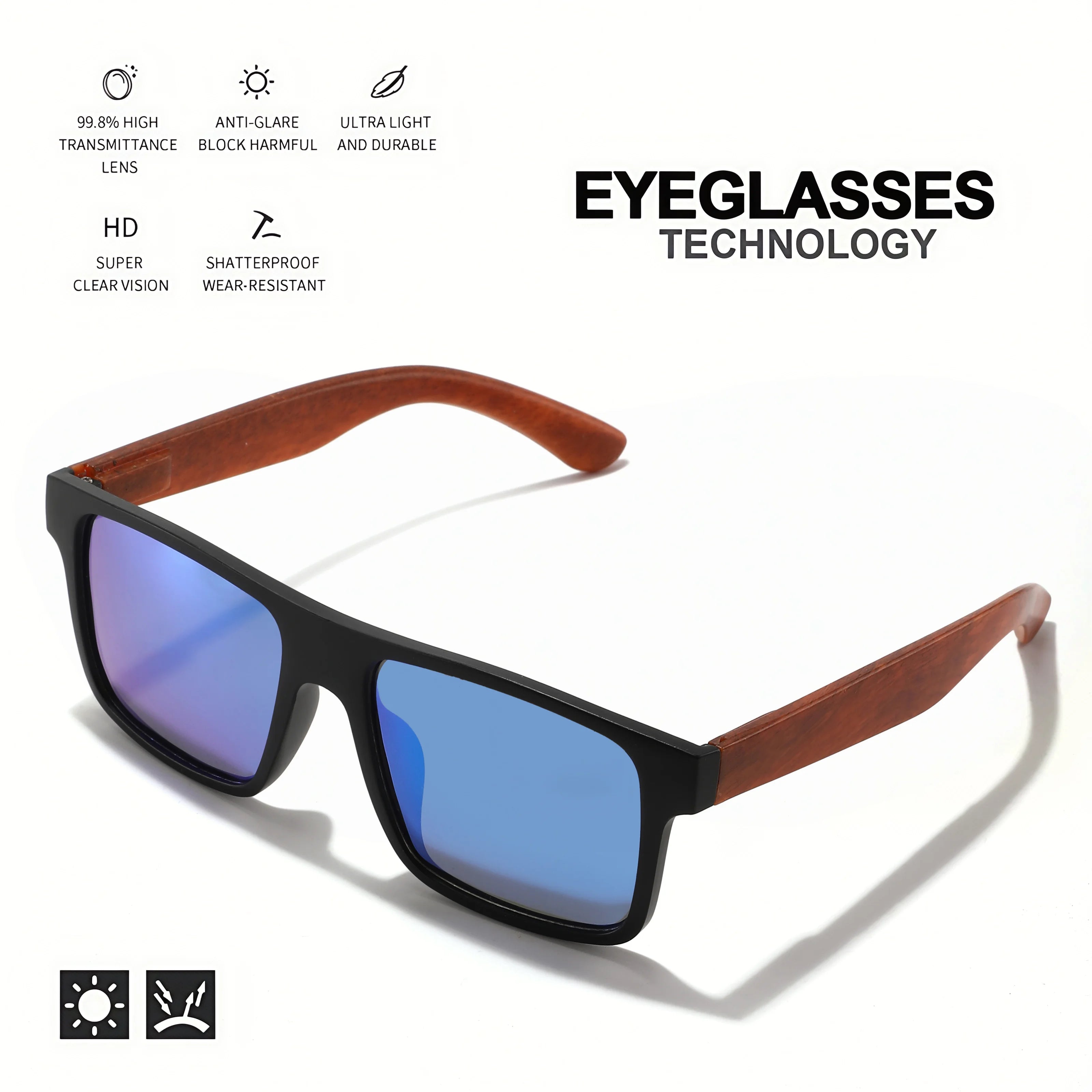 4pcs polarized retro square sunglasses - mahogany wood grain temples & spring hinges uv400 for driving/travel/outdoor